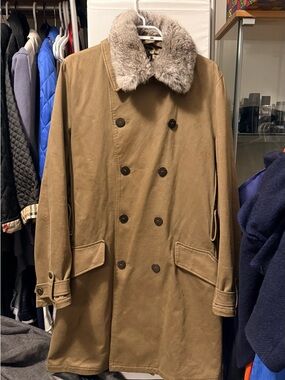 HUGO BOSS Double-Breasted Trench Coat with real Fur Collar